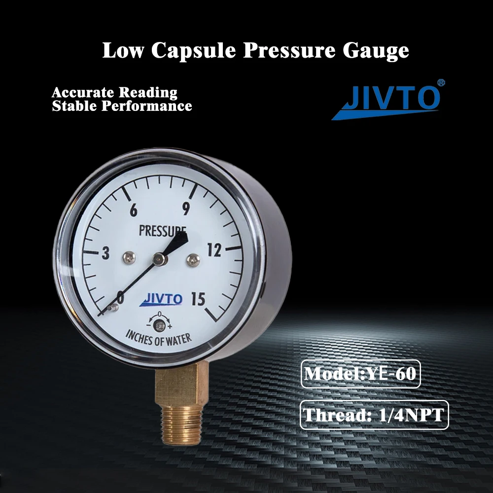 JIVTO Low Capsule Pressure Gauge, 2.5 Inch Dial, 1/4 NPT Lower Mount