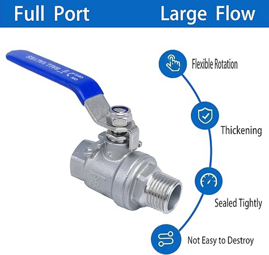 JIVTO 2PC SS Ball Valve, NPT Male to Female | JIVTO®