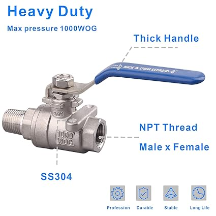 Two-Piece SS Ball Valve, NPT Male to Female | JIVTO®