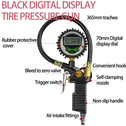Digital LCD Display Inflation Monitoring Manometer Car EU Tire Air Pressure Inflator Gauge LED Backlight Vehicle - JIVTO