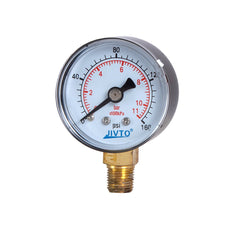 Dry Pressure Gauge, 1-1/2" Dia,100, 160 Psi & Bar, 1/8" BSPT Lower Mount, PC window - JIVTO