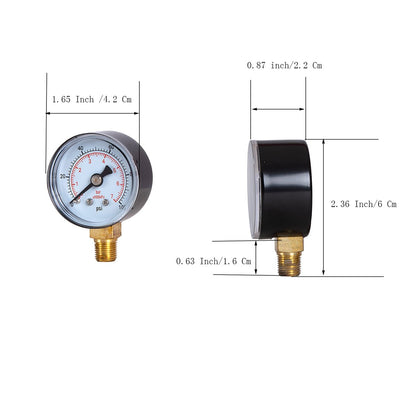 Dry Pressure Gauge, 1-1/2" Dia,100, 160 Psi & Bar, 1/8" BSPT Lower Mount, PC window - JIVTO