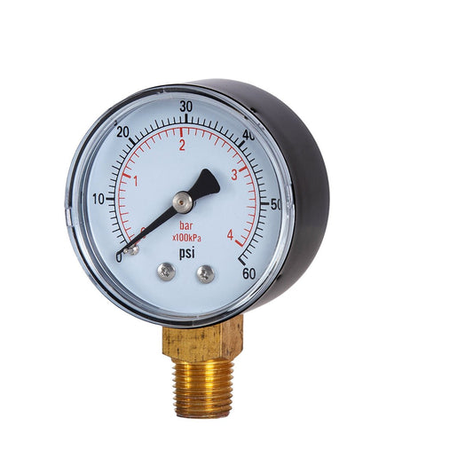 Dry Pressure Gauge, 2" Dia, 60, 100, 160 Psi & Bar, 1/4" BSPT Lower Mount, PC window - JIVTO
