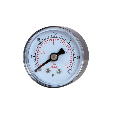 JIVTO Dry Pressure Gauge, 1-1/2" Dia,30, 60 Psi & Bar, 1/8" BSPT Back Mount, PC window - JIVTO