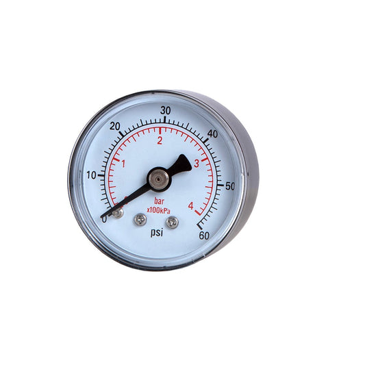 JIVTO Dry Pressure Gauge, 2" Dia, 60 Psi & Bar, 1/4" BSPT Back Mount, PC window - JIVTO
