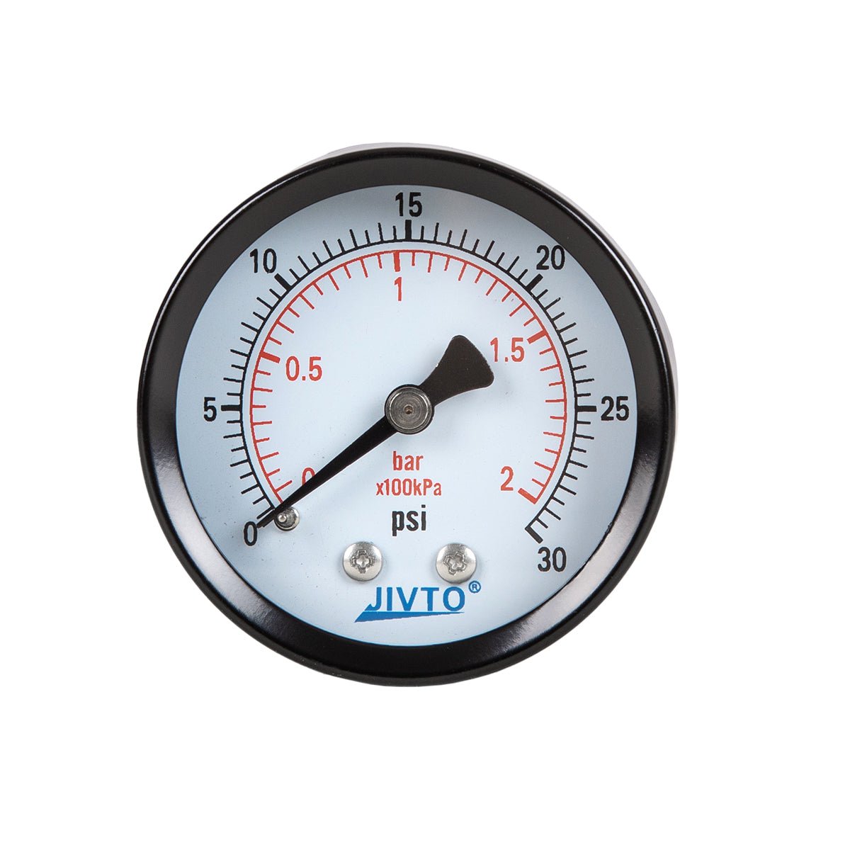 JIVTO Dry Pressure Gauge, Steel case and Ring, 1-1/2" Dia,30, 60, 100 Psi & Bar, 1/8" NPT Back Mount, Glass window - JIVTO