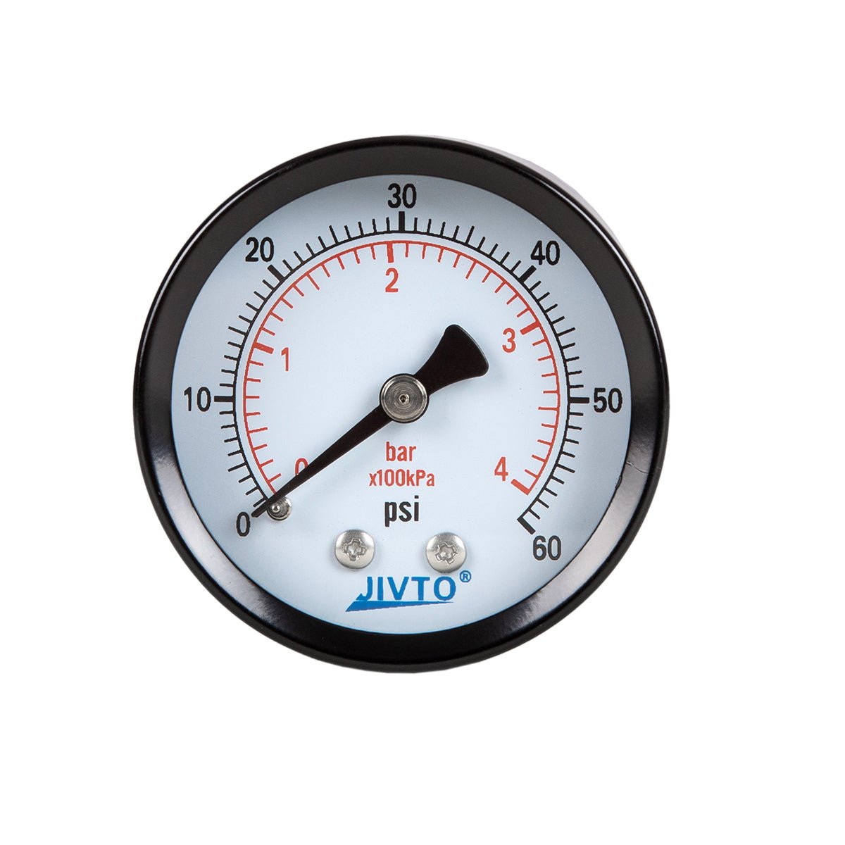 JIVTO Dry Pressure Gauge, Steel case and Ring, 1-1/2" Dia,30, 60, 100 Psi & Bar, 1/8" NPT Back Mount, Glass window - JIVTO