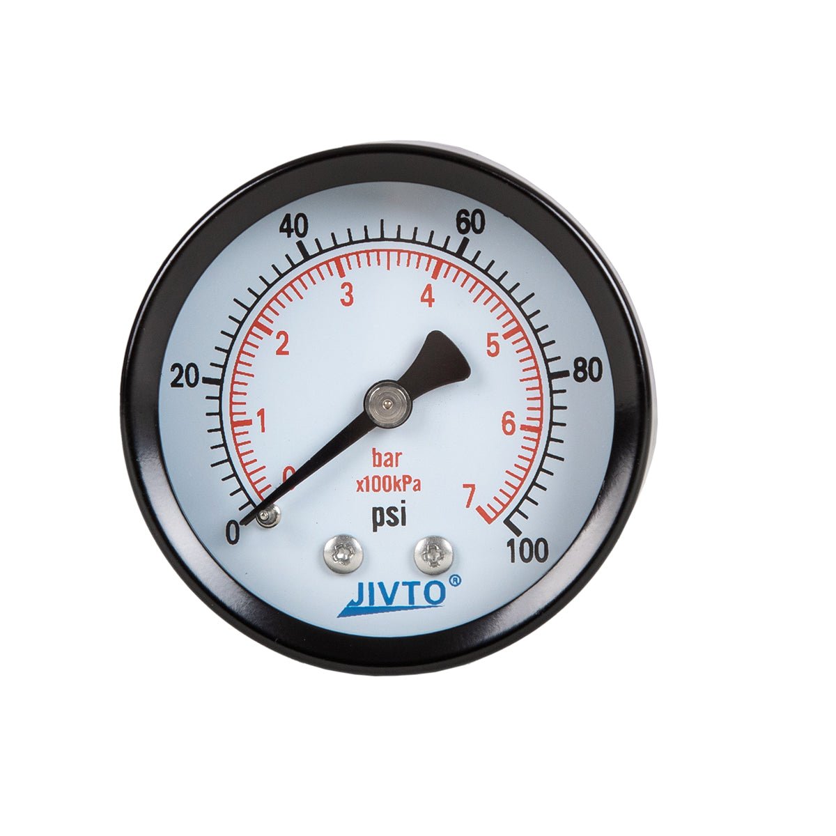 JIVTO Dry Pressure Gauge, Steel case and Ring, 1-1/2" Dia,30, 60, 100 Psi & Bar, 1/8" NPT Back Mount, Glass window - JIVTO