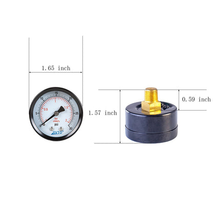 JIVTO Dry Pressure Gauge, Steel case and Ring, 1-1/2" Dia,30, 60, 100 Psi & Bar, 1/8" NPT Back Mount, Glass window - JIVTO