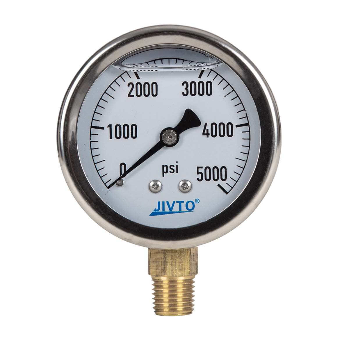 JIVTO Pressure Gauge, Liquid Filled, 2-1/2" Dia, PSI , 1/4" NPT Lower Mount - JIVTO