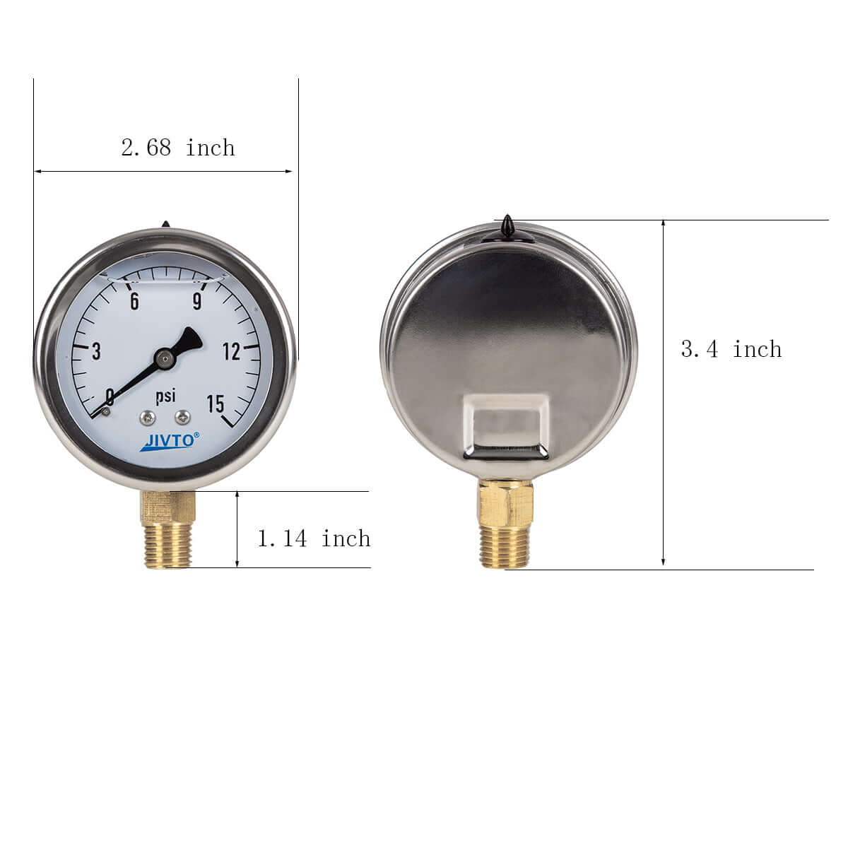 JIVTO Pressure Gauge, Liquid Filled, 2-1/2" Dia, PSI , 1/4" NPT Lower Mount - JIVTO