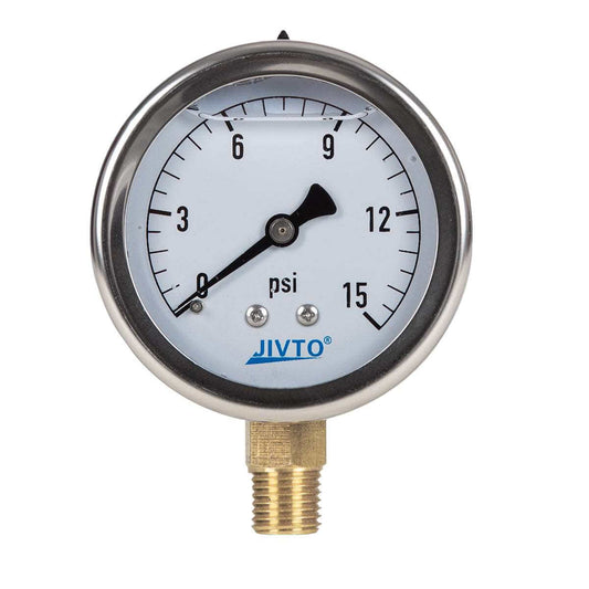 JIVTO Pressure Gauge, Liquid Filled, 2-1/2" Dia, PSI , 1/4" NPT Lower Mount - JIVTO