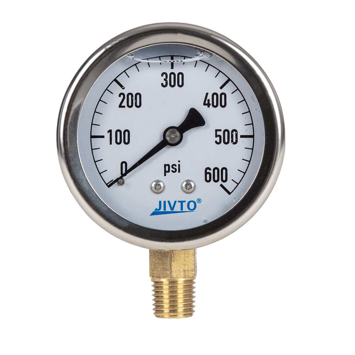 JIVTO Pressure Gauge, Liquid Filled, 2-1/2" Dia, PSI , 1/4" NPT Lower Mount - JIVTO