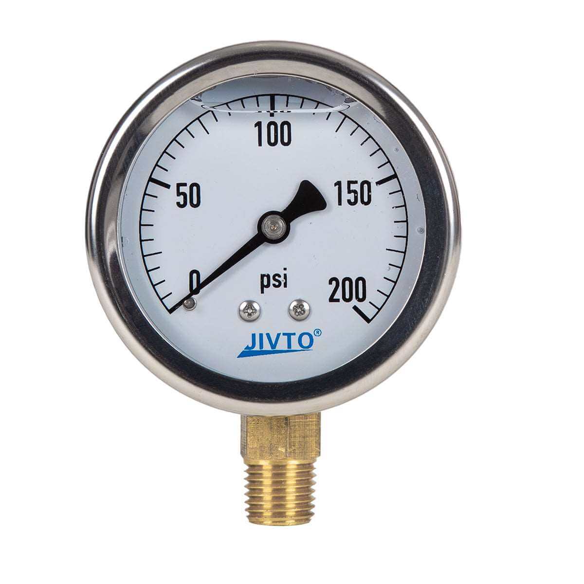JIVTO Pressure Gauge, Liquid Filled, 2-1/2" Dia, PSI , 1/4" NPT Lower Mount - JIVTO