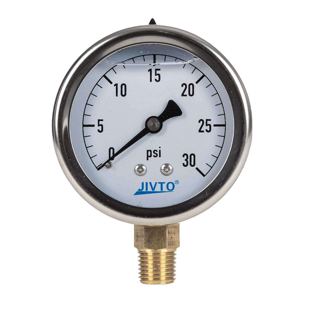 JIVTO Pressure Gauge, Liquid Filled, 2-1/2" Dia, PSI , 1/4" NPT Lower Mount - JIVTO