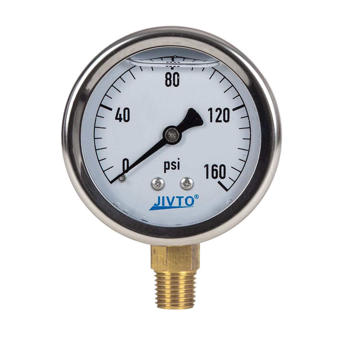JIVTO Pressure Gauge, Liquid Filled, 2-1/2" Dia, PSI , 1/4" NPT Lower Mount - JIVTO