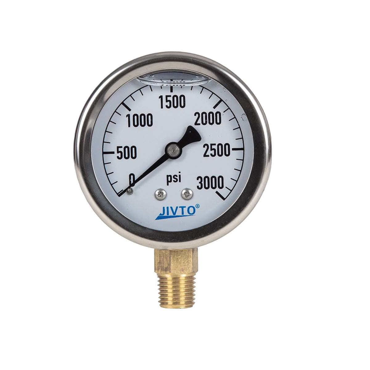 JIVTO Pressure Gauge, Liquid Filled, 2-1/2" Dia, PSI , 1/4" NPT Lower Mount - JIVTO