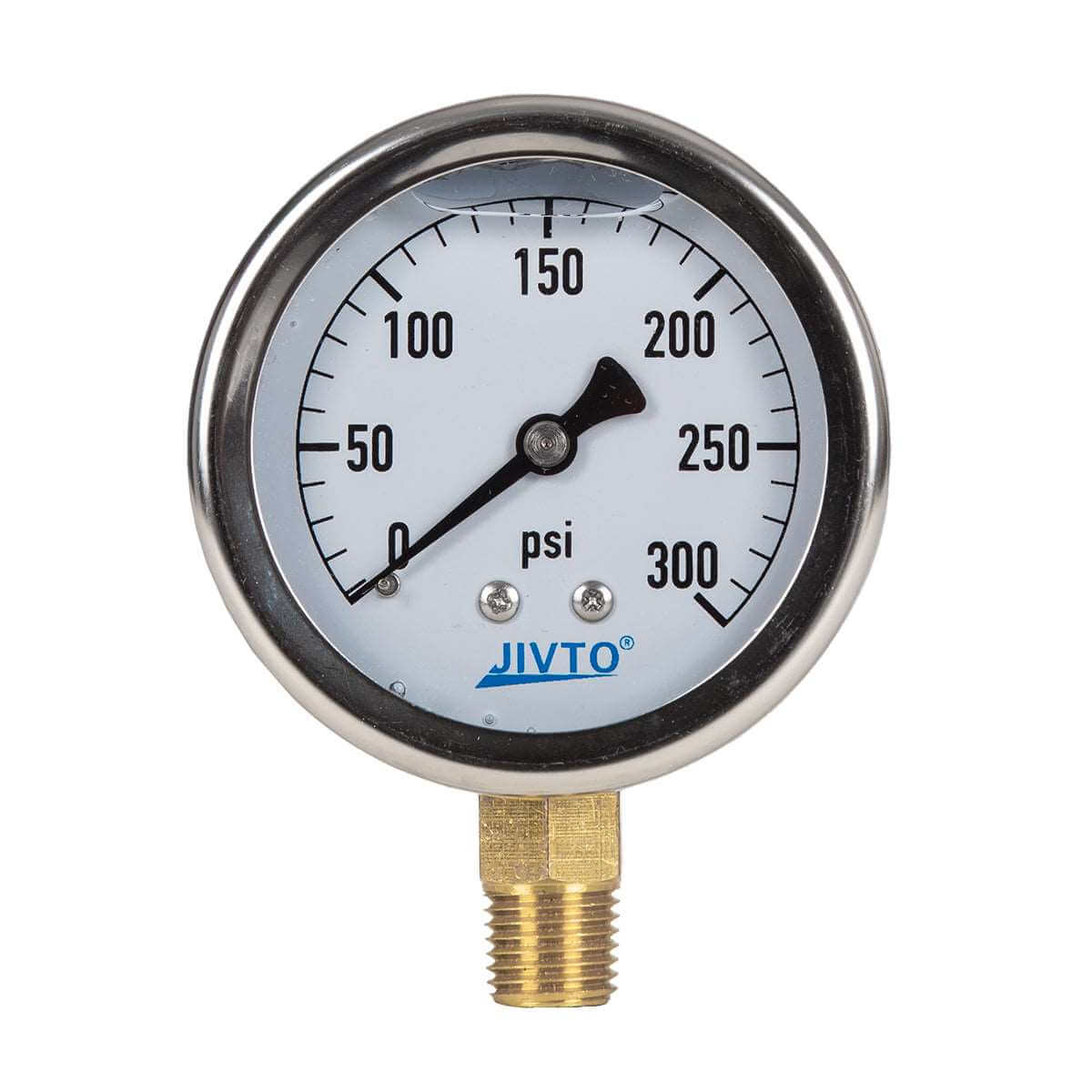 JIVTO Pressure Gauge, Liquid Filled, 2-1/2" Dia, PSI , 1/4" NPT Lower Mount - JIVTO