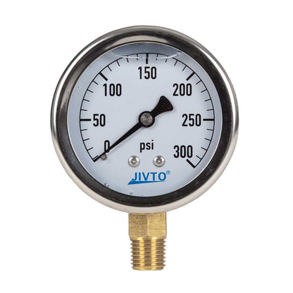 JIVTO Pressure Gauge, Liquid Filled, 2-1/2" Dia, PSI , 1/4" NPT Lower Mount - JIVTO