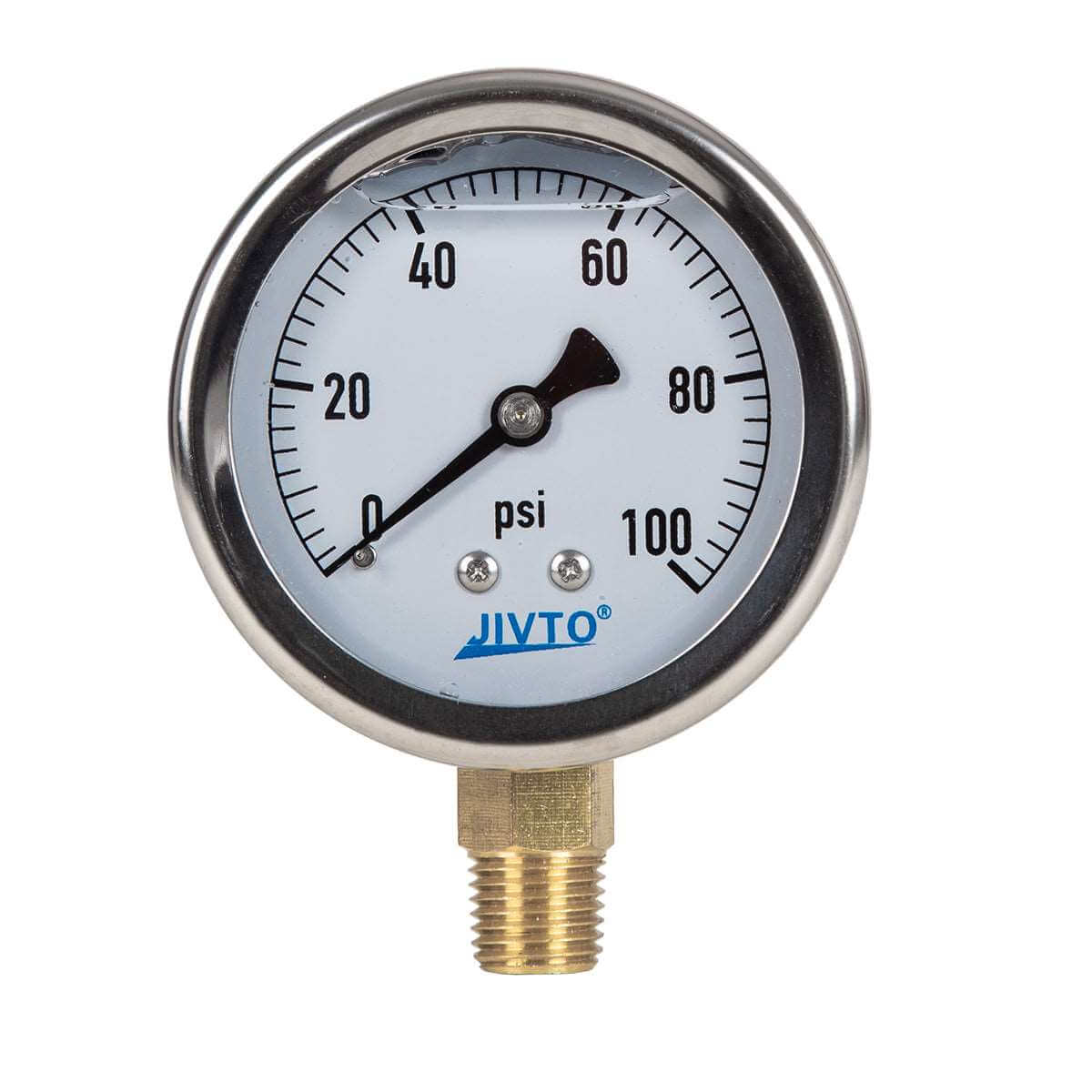JIVTO Pressure Gauge, Liquid Filled, 2-1/2" Dia, PSI , 1/4" NPT Lower Mount - JIVTO