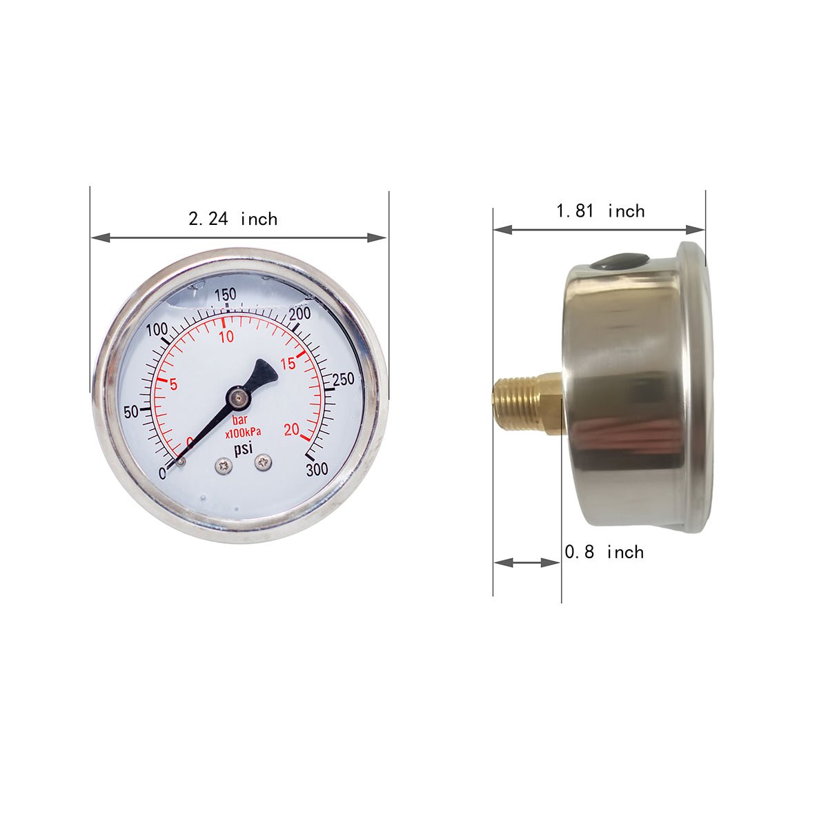 JIVTO Pressure Gauge, Liquid Filled, 2 inch Dia, double scale, 1/4 NPT Back Mount - JIVTO
