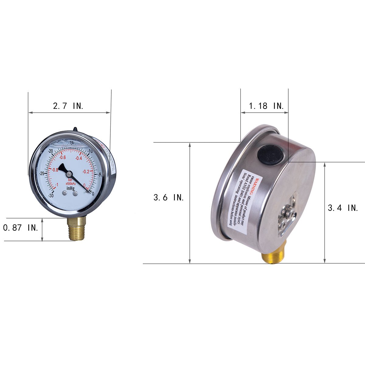 JIVTO Pressure Gauge, Liquid Filled,2-1/2 inch Dia, double scale,1/4 NPT Lower Mount - JIVTO