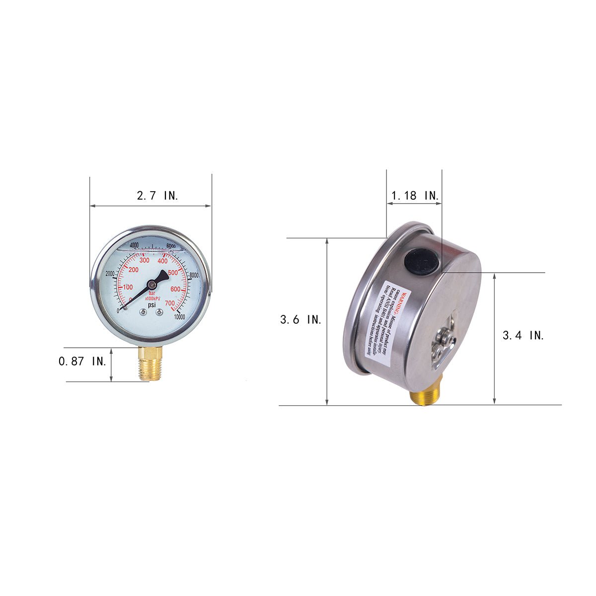 JIVTO Pressure Gauge, Liquid Filled,2-1/2 inch Dia, double scale,1/4 NPT Lower Mount - JIVTO