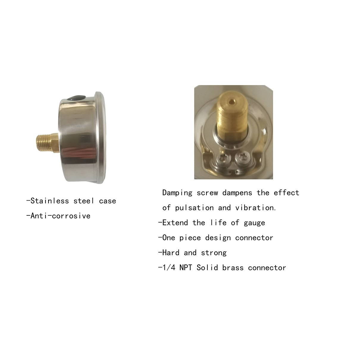 JIVTO Pressure Gauge,Liquid Filled, 2-1/2 inch Dia,double scale,1/4 NPT Back Mount - JIVTO