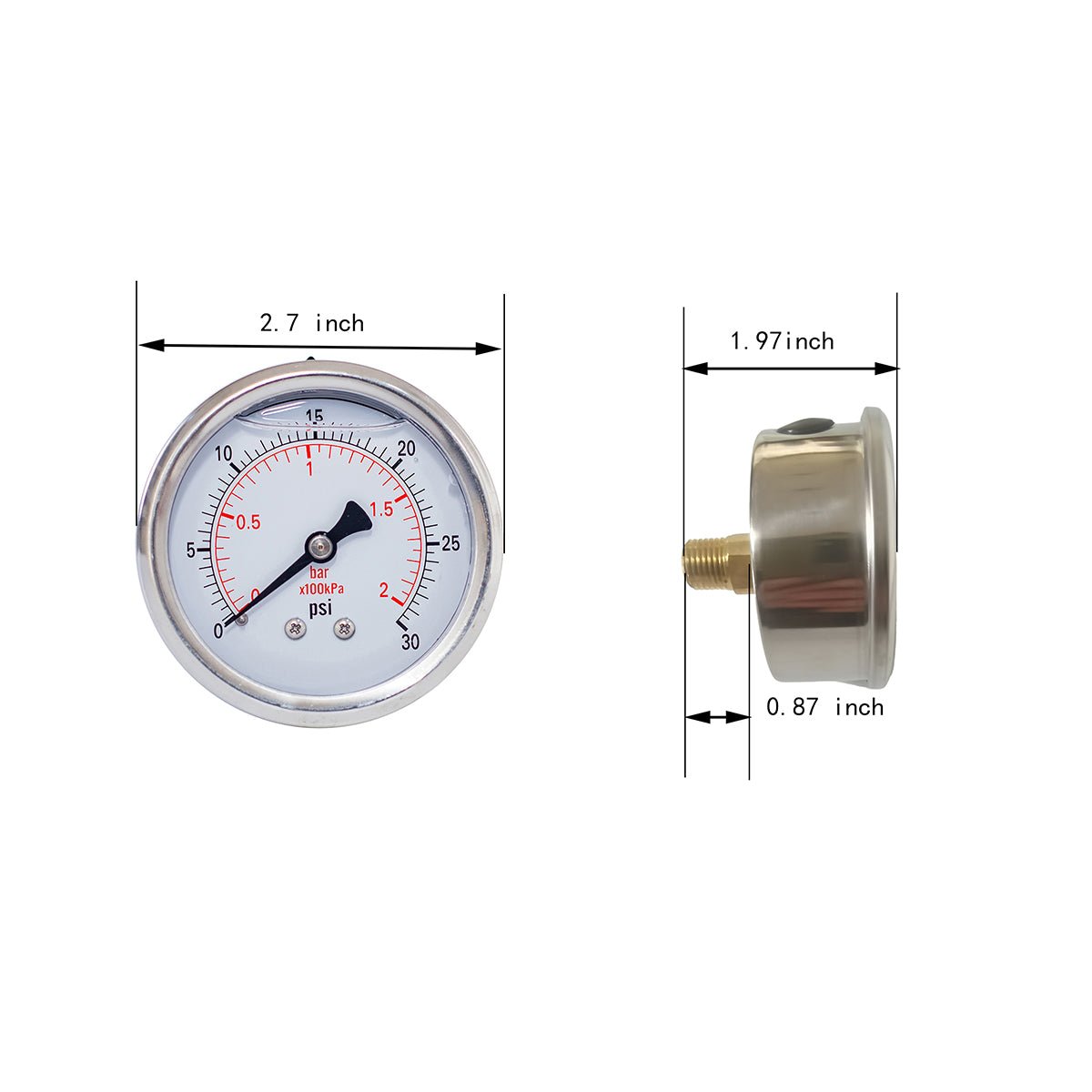 JIVTO Pressure Gauge,Liquid Filled, 2-1/2 inch Dia,double scale,1/4 NPT Back Mount - JIVTO