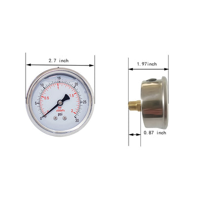 JIVTO Pressure Gauge,Liquid Filled, 2-1/2 inch Dia,double scale,1/4 NPT Back Mount - JIVTO