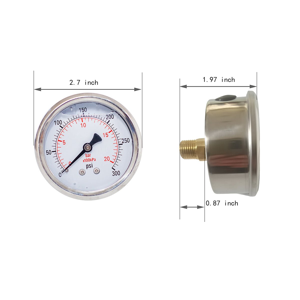 JIVTO Pressure Gauge,Liquid Filled, 2-1/2 inch Dia,double scale,1/4 NPT Back Mount - JIVTO