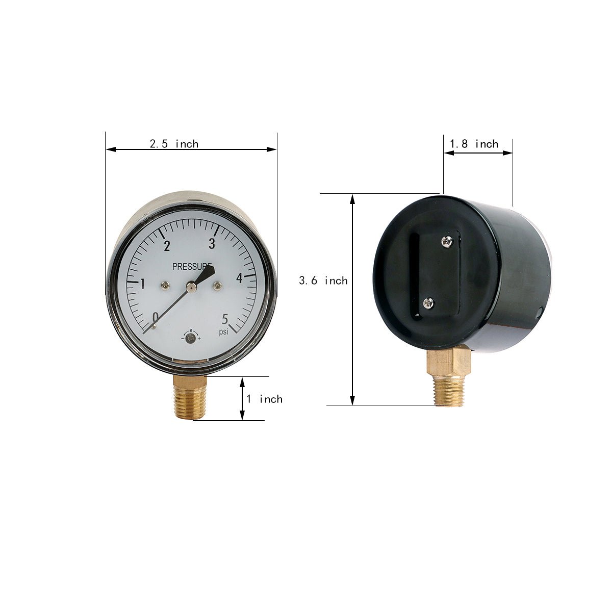 Low Capsule Pressure Gauge, 2-1/2" Dial, 1/4" NPT Brass Connection (Bottom Mount), Zero Adjustment, Safety Glass Window, Black Steel case - JIVTO