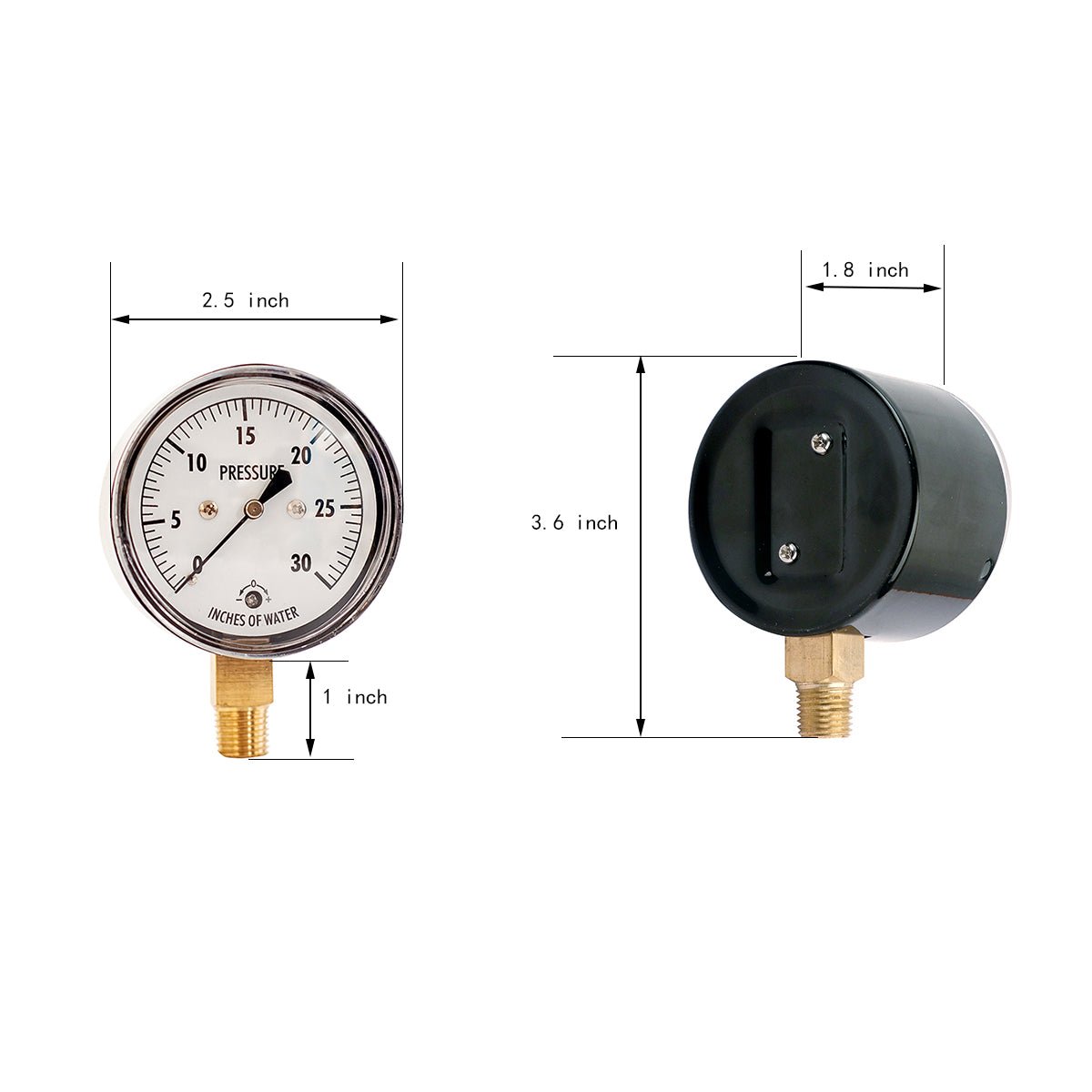 Low Capsule Pressure Gauge, 2-1/2" Dial, 1/4" NPT Brass Connection (Bottom Mount), Zero Adjustment, Safety Glass Window, Black Steel case - JIVTO
