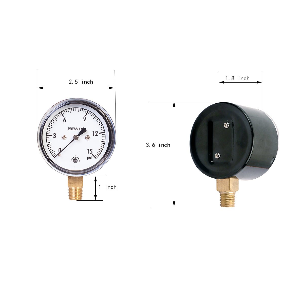 Low Capsule Pressure Gauge, 2-1/2" Dial, 1/4" NPT Brass Connection (Bottom Mount), Zero Adjustment, Safety Glass Window, Black Steel case - JIVTO