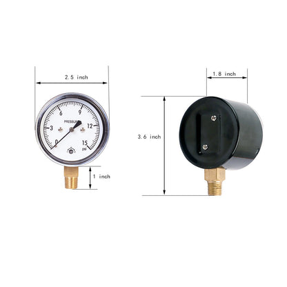 Low Capsule Pressure Gauge, 2-1/2" Dial, 1/4" NPT Brass Connection (Bottom Mount), Zero Adjustment, Safety Glass Window, Black Steel case - JIVTO
