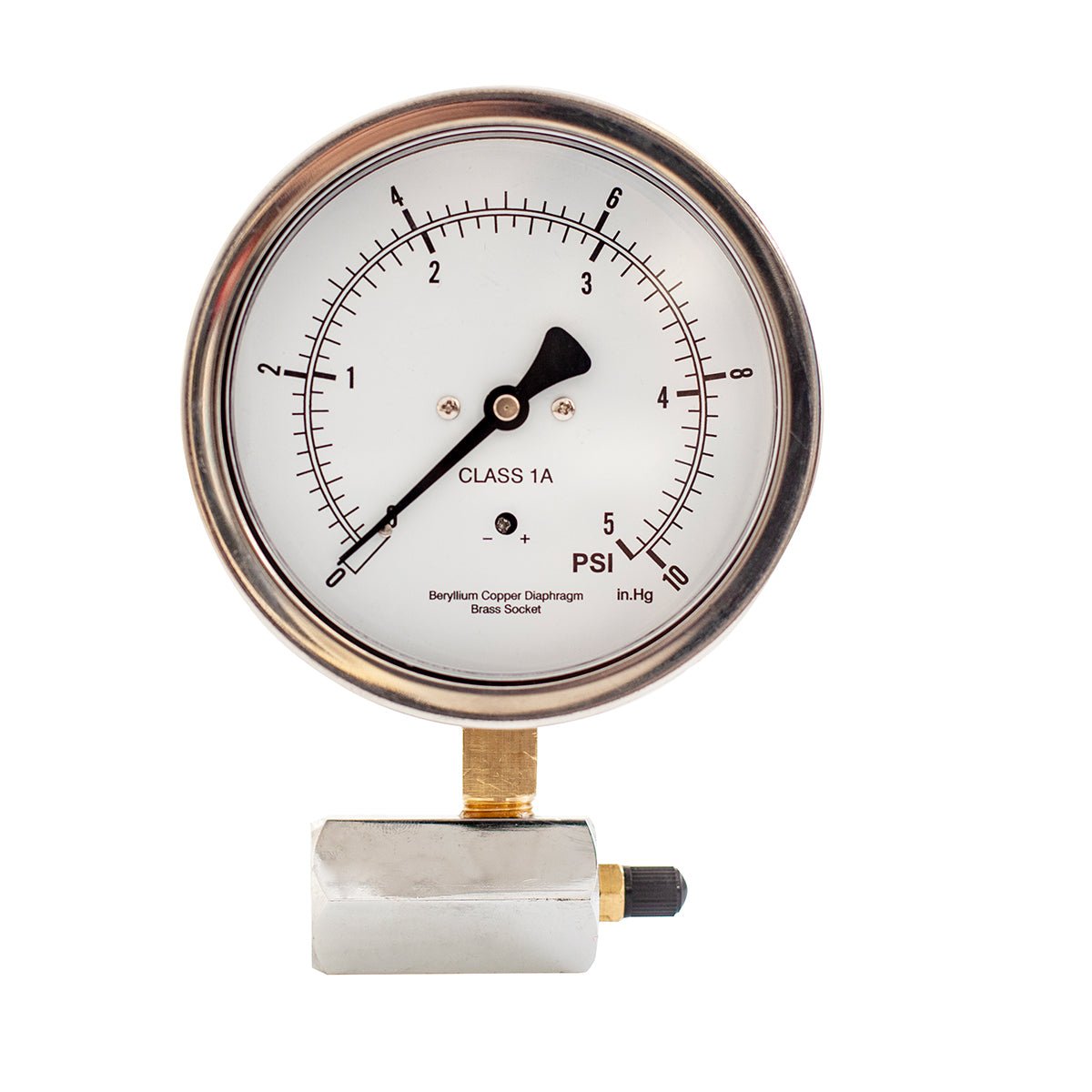 Low Capsule Pressure Gauge, 2-1/2" Dial, 1/4" NPT Brass Connection (Bottom Mount), Zero Adjustment, Safety Glass Window, Black Steel case - JIVTO
