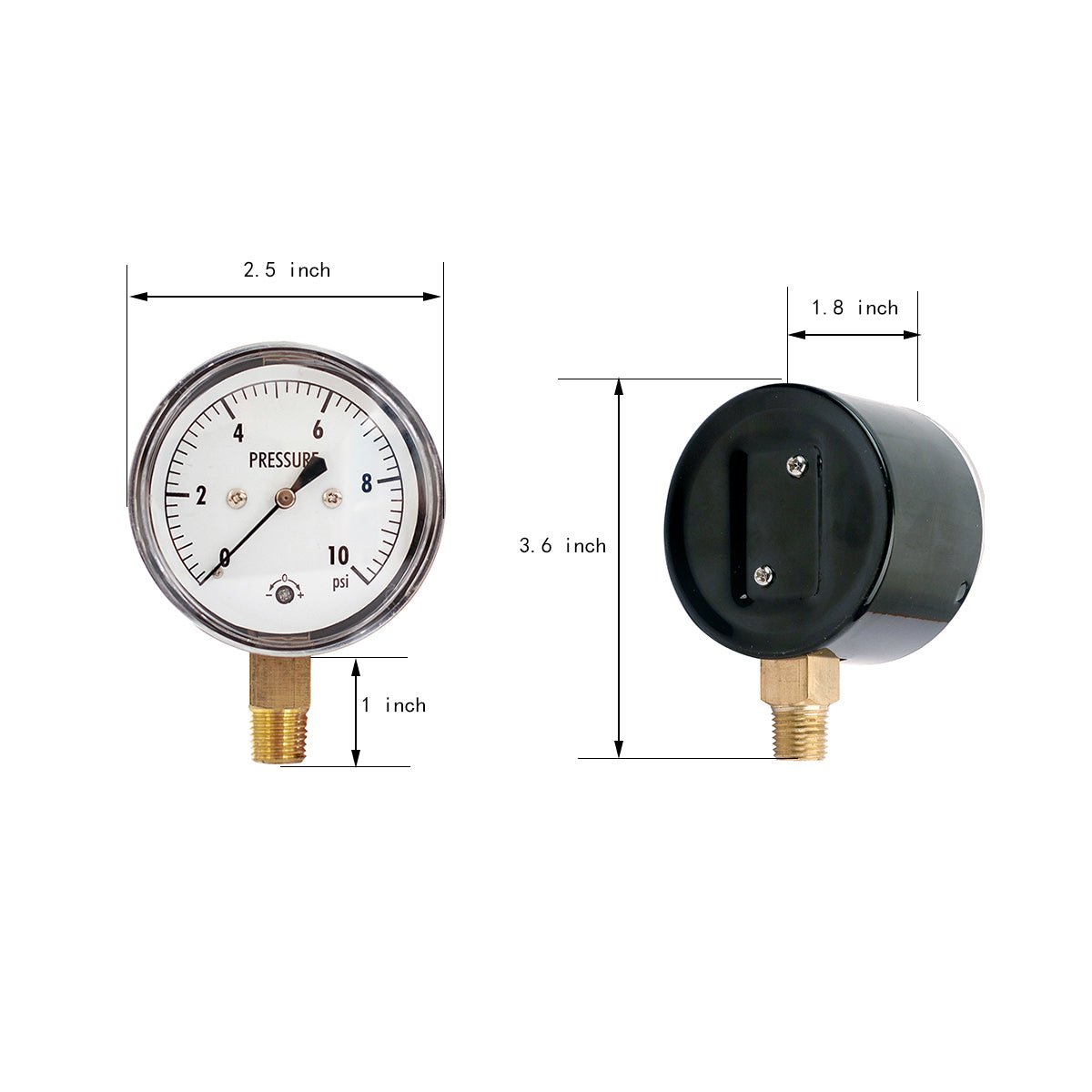 Low Capsule Pressure Gauge, 2-1/2" Dial, 1/4" NPT Brass Connection (Bottom Mount), Zero Adjustment, Safety Glass Window, Black Steel case - JIVTO
