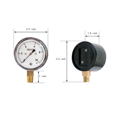 Low Capsule Pressure Gauge, 2-1/2" Dial, 1/4" NPT Brass Connection (Bottom Mount), Zero Adjustment, Safety Glass Window, Black Steel case - JIVTO