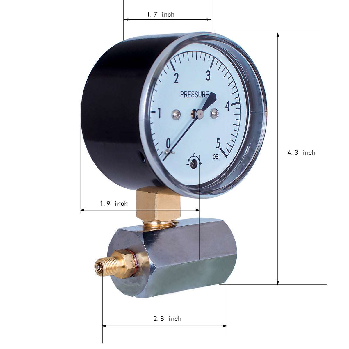 Low Capsule Pressure Gauge, 2-1/2" Dial, 1/4" NPT Brass Connection (Bottom Mount), Zero Adjustment, Safety Glass Window, Black Steel case - JIVTO