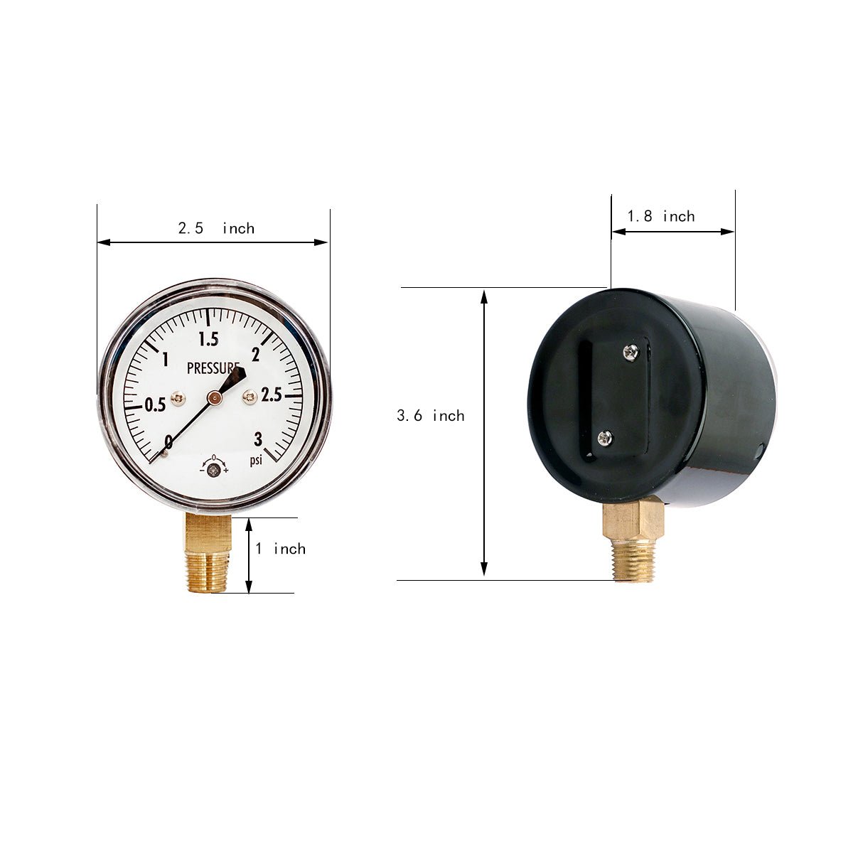 Low Capsule Pressure Gauge, 2-1/2" Dial, 1/4" NPT Brass Connection (Bottom Mount), Zero Adjustment, Safety Glass Window, Black Steel case - JIVTO