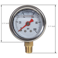 The dimension of 1-1/2" fuel pressure gauge with NPT 1/8" lower mount 