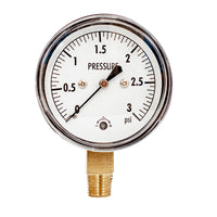 2-1/2" low capsule pressure gauge with 3 psi and 1 /4 NPT lower mount 