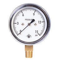 2-1/2" low capsule pressure gauge with 15 psi and 1 /4 NPT lower mount