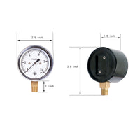 dimension of low capsule pressure gauge with 15 psi and 1/4 NPT lower mount