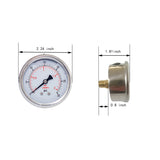 dimension of  2" pressure gauge with 30 psi and  1/4 NPT back mount 
