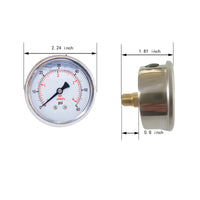 dimension of 2" pressure gauge with 60 psi and 1/4 NPT back mount