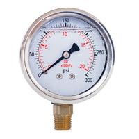 2" liquid filled pressure gauge with 300 psi and 1/4 NPT lower mount