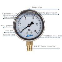 liquid pressure gauge with 15 psi 