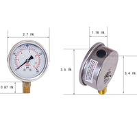 dimension for pressure gauge with 160 psi and 1/4 NPT lower mount