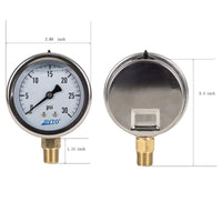 The dimension of liquid pressure gauge with 30 psi 